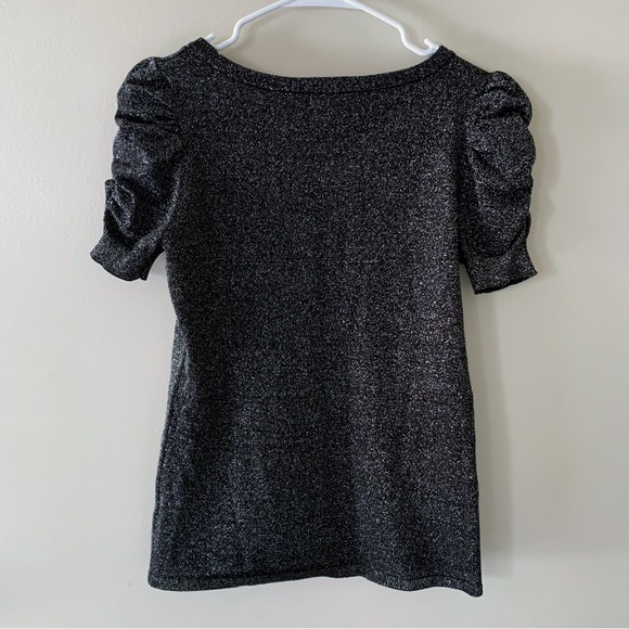 BYdesign puff sleeve tinsel sparkle shirt black size medium - Picture 3 of 6